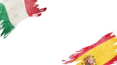 Beyaz Arkaplanda İtalya ve İspanya Bayrakları